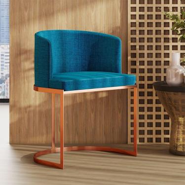 Imagem de Poltrona M05 Em Linho Estrutura De Ferro Mais Decor Cobre/azul