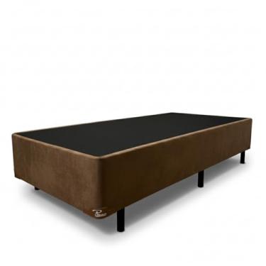 Imagem de Cama Box Solteiro 88 com Pés de Madeira (Suede, Marrom)