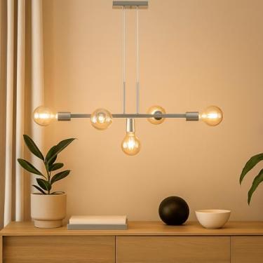 Imagem de Lustre Pendente Tazza 5 lâmpadas Retangular para ambientes internos (Prata)