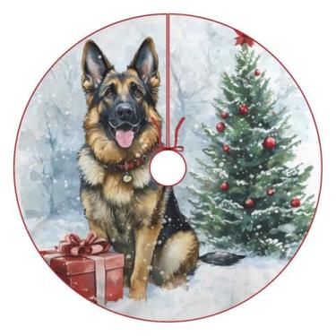 Imagem de Huryilo Saia de árvore de Natal para cães pastor alemão sorrindo, decorações de Natal 76 x 76 cm