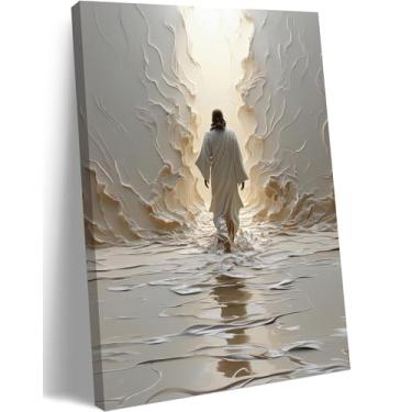 Imagem de ICHZUMW Arte de parede em tela cristã Jesus andando na água, pintura religiosa de Jesus, imagens espirituais bíblicas, pôsteres, decoração de parede para igreja, escritório, quarto, sala de estar