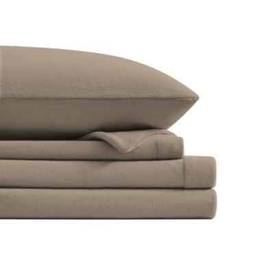 Imagem de Petrichor Jogo de cama queen de flanela de lã cinza-acastanhado – Roupa de cama de pelúcia antiestática ultramacia, 4 peças (1 lençol com elástico 203 x 152 x 40 cm, 1 lençol de cima 262 x 201 cm, 2