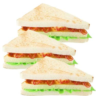 Imagem de Conjunto de sanduíche falso realista de 3 peças, modelos de pão triangular para fotografia, suporte de comida de poliuretano de resina para decoração de festa e cozinha, design detalhado para apelo