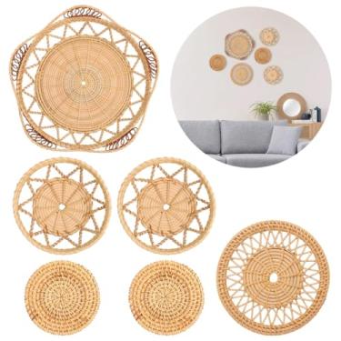 Imagem de Chewtoyo Cestas de pendurar na parede, 6 cestas de vime, cestas de tecido para armazenamento de legumes, frutas, casa, quinta, escritório, boêmio, conjunto de decoração de parede