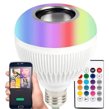 Imagem de Lâmpada Musical De Led RGB Colorida Bluetooth Caixa De Som Bivolt Com Bocal E-27 Para Quartos Salas Escritório E Festas + Controle Remoto Premium