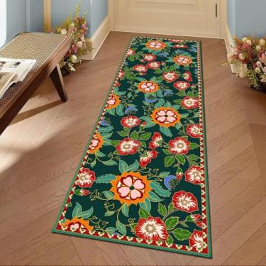 Imagem de Tapete de corredor floral boêmio para corredores 6 x 0,9 m, tapetes longos laváveis florais gloriosos, flores vintage, pilha baixa, antiderrapante, para banheiro, boho, fino, resistente, tapete de