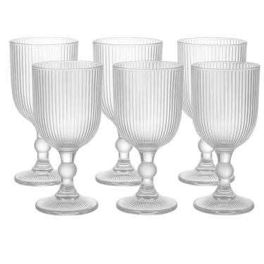 Imagem de Conjunto 6 Taças Caneladas Scazu 380 ml – Vidro Transparente Premium com Haste Curta e Esfera | Design Elegante para Água, Vinho e Drinks