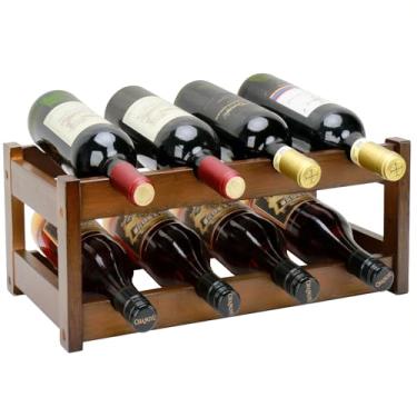 Imagem de Thalomely Rack de vinho de bambu, prateleira de armário de armazenamento de vinho com 8 garrafas de 2 camadas, prateleiras de bambu independentes de fácil montagem, bancada para cozinha, despensa