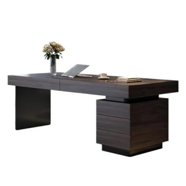 Imagem de Mesa de trabalho Mesa executiva de escritório com gaveta armazenamento, mesa estudo moderna madeira, estação trabalho tomadas carregamento(S)