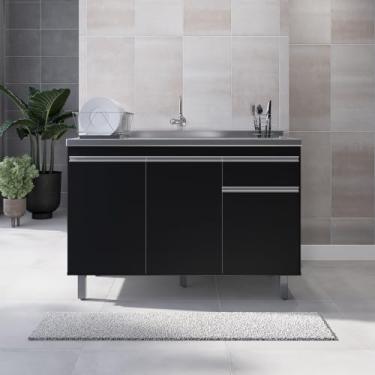 Imagem de Armário p/Cozinha Balcão Multiuso Pop 120cm Preto S/Tampo 3 Portas 1 Gaveta