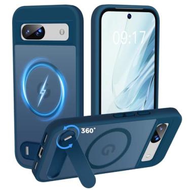 Imagem de Reukdnv Capa multifuncional para Google Pixel 8A com [suporte integrado de 360°] e magnética [compatível com Mag-Safe] Capa fina translúcida proteção à prova de choque de grau militar (15,5 cm, azul