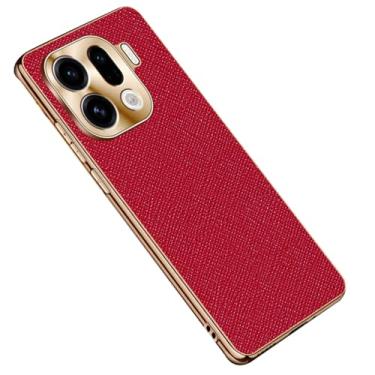 Imagem de HAOMRIYL Capa para Oppo Find X9/X9pro, proteção total de lente fina de couro com revestimento minimalista textura cruzada anti-impressão digital, vermelha, X9
