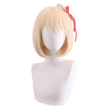 Imagem de Peruca de cosplay de anime curta sintética, loira, Bob 30cm para adult