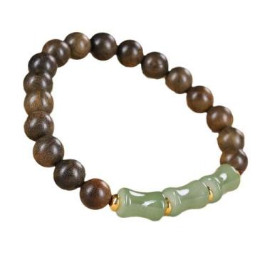Imagem de Pulseira de madeira de ágar natural com contas de bambu aventurina de 