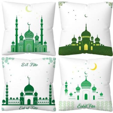 Imagem de Capa de travesseiro Eid al-Fitr Mosquita verde e dourada em pele de pê