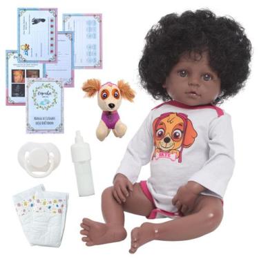 Imagem de Boneca Reborn De Silicone Menina Negra Pode Dar Banho 46cm - Cegonha R