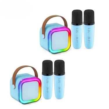Imagem de Kit Karaokê Infantil com 2 Microfones - Caixa de Som Bluetooth à Prova D'água para Crianças 3-12 Anos(KIT2 Azul-Com 2 Microfones)