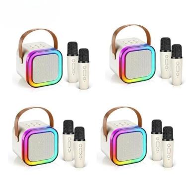 Imagem de Kit Karaokê Infantil com 2 Microfones - Caixa de Som Bluetooth à Prova D'água para Crianças 3-12 Anos(KIT4 Bege-Com 2 Microfones)