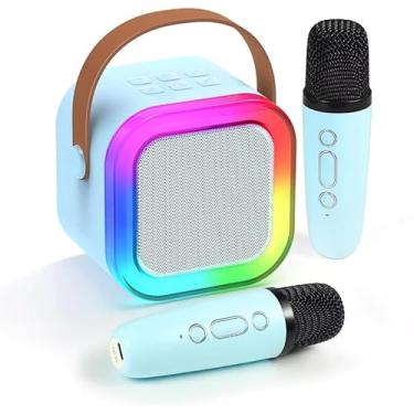 Imagem de Kit Karaokê Infantil com 2 Microfones - Caixa de Som Bluetooth à Prova D'água para Crianças 3-12 Anos(Azul-Com 2 Microfones)