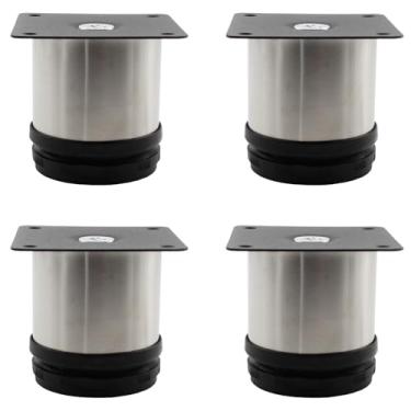 Imagem de Lamvbls Pernas de móveis de aço inoxidável 6 cm, pernas ajustáveis, pernas de substituição de metal, pernas redondas de armário para mesa de café, armário de mesa, sofá, prateleiras, conjunto com 4
