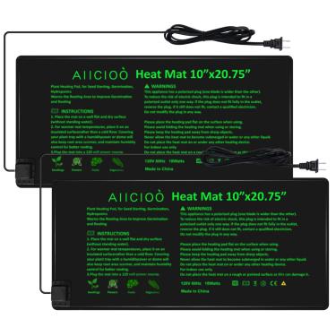 Imagem de AIICIOO Pacote com 2 tapetes térmicos para mudas 25,4 cm x 52,7 cm almofada de aquecimento hidropônico quente para jardinagem interna, germinação de sementes, estufa, fabricação de cerveja