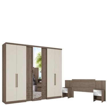 Imagem de Guarda Roupa Casal Absolut Clear Glass 7 Portas Rustic Off White E Cabeceira Formosa Glass Rustic -thb
