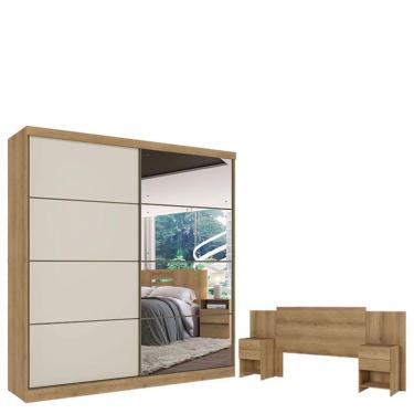 Imagem de Guarda Roupa Casal Malaga Full Glass 2 Portas Capuccino Off White E Cabeceira Formosa Capuccino - Thb