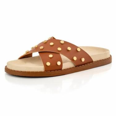 Imagem de Sandalia Feminina Plataforma Casual Flat Enfeite Metal Brilho Metalizado Papete Flatlorm (CARAMELO, BR, Adulto, Numérico, 38)