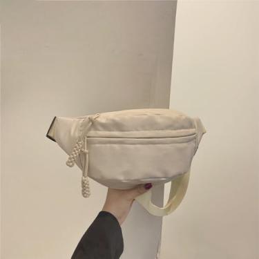 Imagem de Pochete transversal de nylon para mulheres e homens, bolsa de cintura moderna com alça de ombro ajustável para caminhadas, corridas, viagens, Branco, Branca