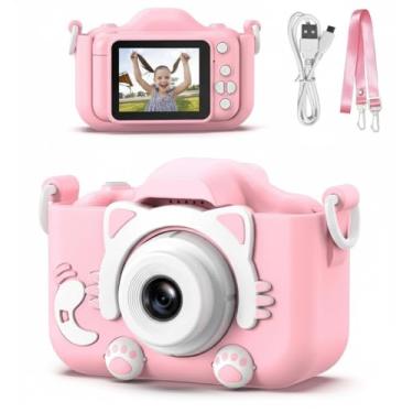 Imagem de Câmera Fotográfica Digital Infantil Portátil Recarregável Com Tela LCD Jogos e Vídeo HD Presente Criativo para Crianças Antichoque Fácil de Usar (Rosa)