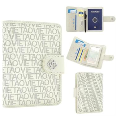 Imagem de Capa carteira com porta-passaporte, organizador de documentos essenciais de viagem, porta-cartões de crédito, bolso para moedas, fecho amagnético, capa de couro para passaporte fashion alfabeto para