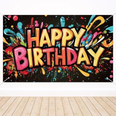 Imagem de Painel de Fundo Aniversário com Grafite, 180x110cm Fundo Banner Aniversário com Respingos Tinta para Festa Infantil Meninos e Meninas Decoração e Adereços para Fotos