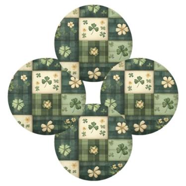 Imagem de ATTX Jogo americano redondo xadrez verde de São Patrício para mesa de jantar, jogo americano de decoração do dia de São Patrício, tapetes para mesa de cozinha para 4#491