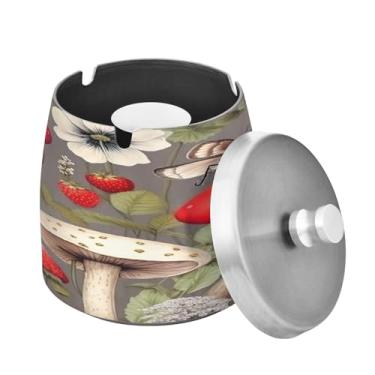 Imagem de Blueangle Cinzeiro de cogumelo morango com tampa para cigarros, à prova de vento/à prova de chuva, aço inoxidável, sem fumaça, inodoro, cinzeiro para uso interno ou externo (564)