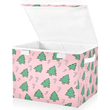 Imagem de Blueangle Caixas de armazenamento dobráveis 1 pacote, cestas de armazenamento de árvore de Natal de desenho animado com tampas e alça para casa quarto armário escritório (147)