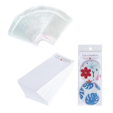 Imagem de 50 peças de 16,8 x 7,5 cm branco para exibição de porta-copos de carro cartões de sublimação em branco com 50 peças de sacos de plástico para embalagem de exibição de presente de design personalizado