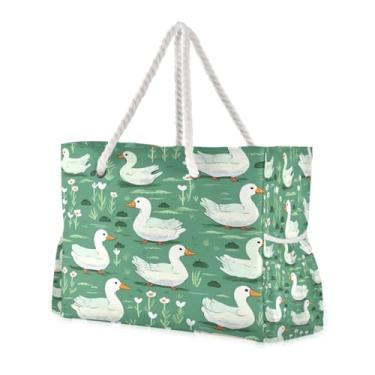 Imagem de ATTX Sacos de praia femininos de desenho animado - Bolsas de praia grandes com zíper, impermeável, à prova de areia, bolsa para piscina grande #549