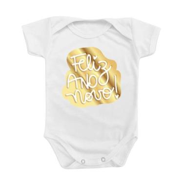 Imagem de Body de Bebê Roupinha Feliz Ano Novo Frase Fundo Dourado Letras Temáti