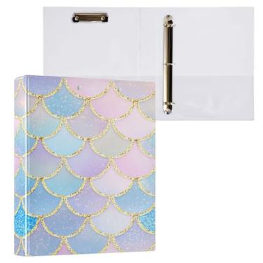 Imagem de ATTX Fichário de 3 anéis de escamas de peixe sereia 3 polegadas para papel tamanho carta, 21,6 cm x 28 cm fichários com três argolas com prancheta para material de escritório #333