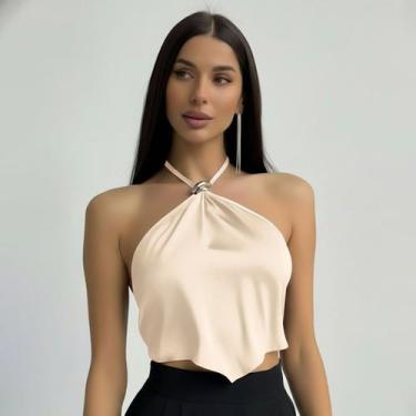 Imagem de Cropped Feminino Frente Única Alcinha De Amarrar Moda Verão - Swisz, N