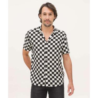 Imagem de Camisa Masculina Quadriculada Manga Curta MR-55024, Preto e branco, G
