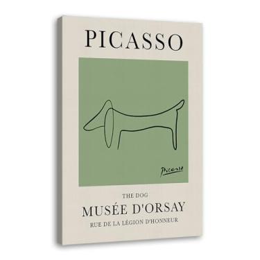 Imagem de Impressão em tela verde sálvia Pablo Picasso animais esboço arte de parede gato cão pássaro cavalo impressão linha abstrata desenho pôsteres para quarto casa escritório decoração (SKU3,40.6x50.8 cm =