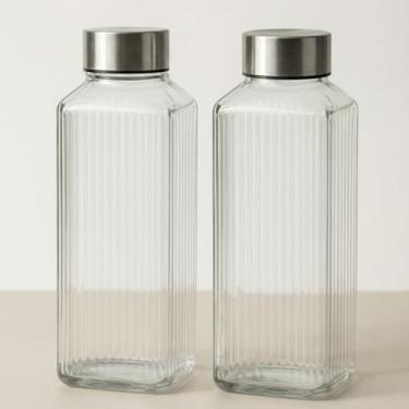 Imagem de Kit 2 Garrafas De Vidro Para Geladeira Agua Suco Fresco Pratica Elegante (listrada)