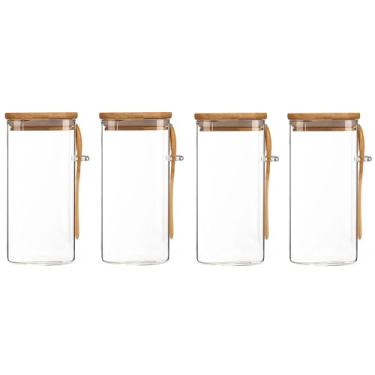 Imagem de Kit 4 Potes Hermético de Vidro com Tampa de Bambu e Colher 1300ml