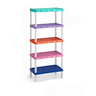 Imagem de Estante Organizadora 5 Prateleiras Modular Multiuso em Plástico – Para Cozinha, Quarto e Livros – Fácil Montagem, Preto(5 Prateleiras Colorido)