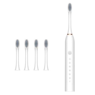 Imagem de Escova Dental Elétrica Recarregável com Temporizador Inteligente – 90 Dias de Bateria, Kit Completo para Higiene Bucal (Escova Branco)