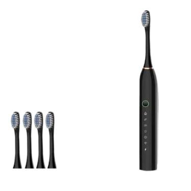 Imagem de Escova de dentes elétrica recarregável com cabeças de escova ultrassônicas substituíveis e inteligentes à prova d'água (Preto-YS7)