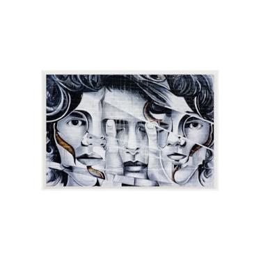 Imagem de Quadro Decorativo com Vidro Sala Hall Quarto 64x94cm Branco Grafite