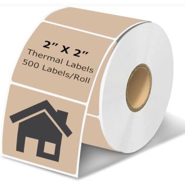 Imagem de 5 cm x 5 cm Etiquetas térmicas marrons, adesivos de envio térmico quadrado, etiqueta térmica direta autoadesiva de inventário multiuso para pequenas empresas (500 etiquetas/rolo)