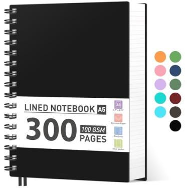 Imagem de AHGXG Caderno espiral com pauta universitária – Caderno espiral A5 Smal para trabalho, papel grosso de 100 GSM, capa dura de plástico, para anotações de escrita, 14,5 cm x 21 cm, preto